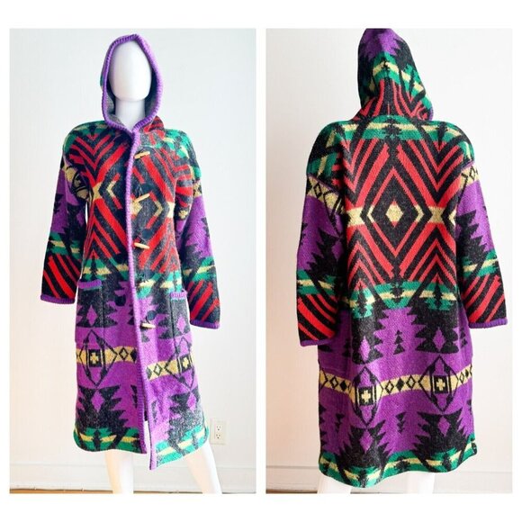 Vintage Falcon Italian Design Southwestern Print Colourful Long Cardigan S - Picture 1 of 10